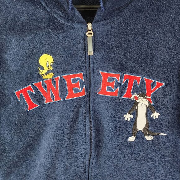 Vintage Blue Looney Tunes Tweety & Sylvester Hoodie Jacket Full Zip Size XL - Picture 3 of 8
